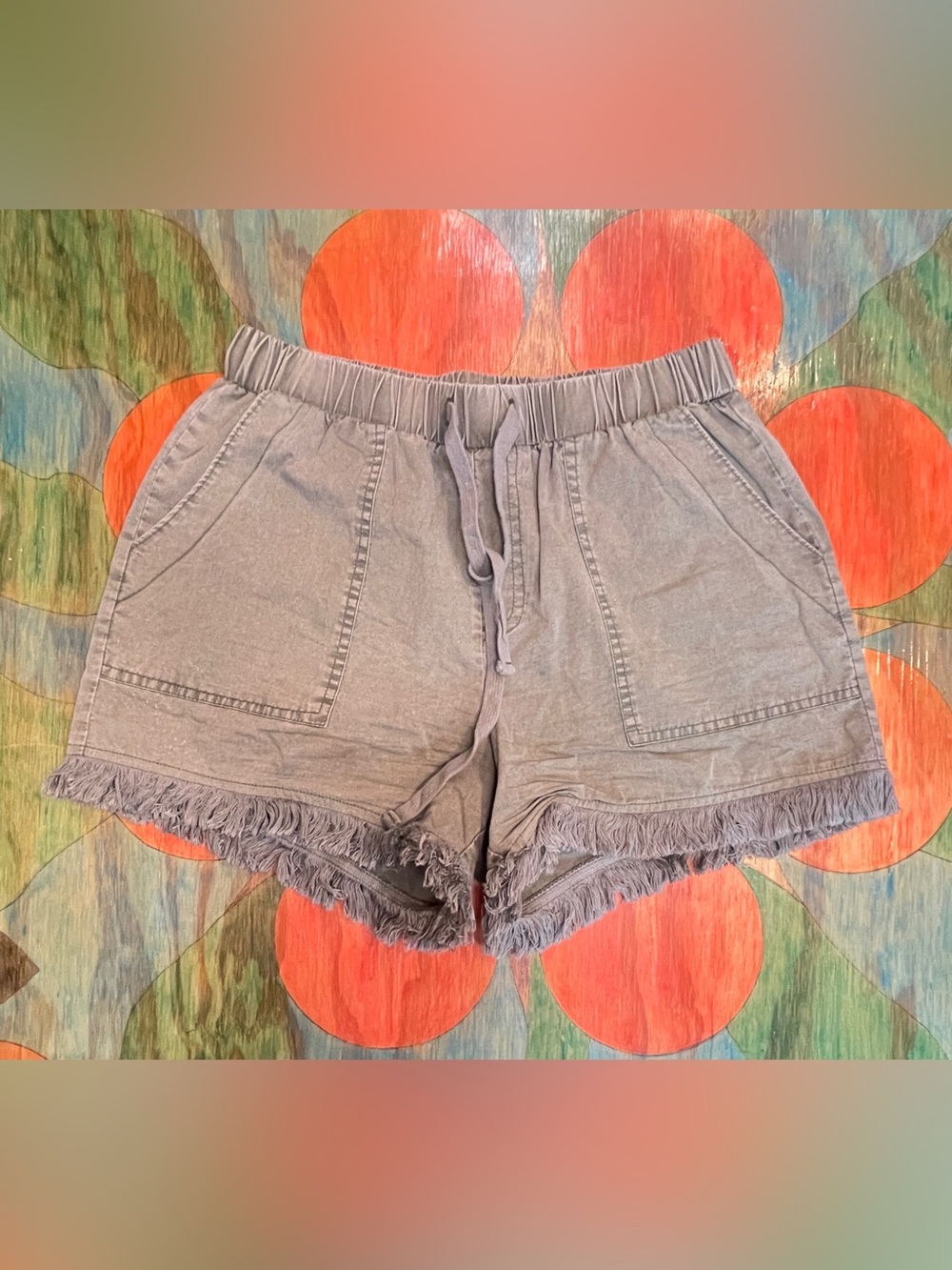 Mazik Womens Summer Shorts Fringed Hemline Olive Green Size Small Cotton